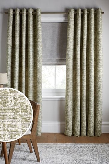 Green Distressed Texture Eyelet Lined Curtains