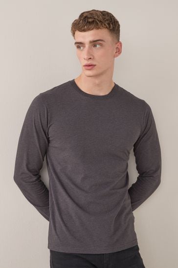 Camiseta gris antracita marga ajustada de manga larga y cuello redondo