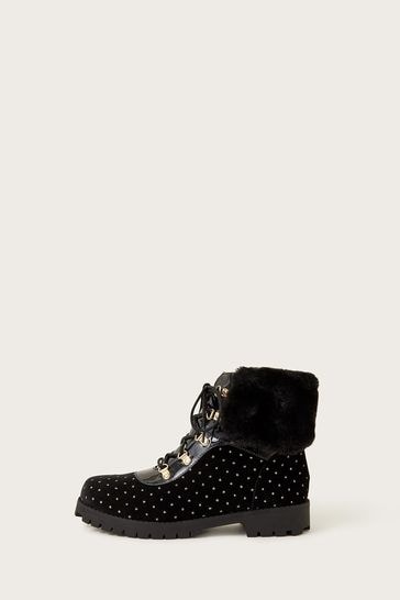 Buy Monsoon Velma Velvet Biker Black Boots from Next Netherlands