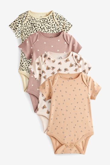 Neutral Animal Baby Short Sleeve Bodysuits 4 Pack