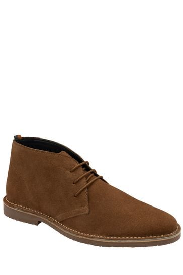 Frank Wright Brown Mens Suede Lace-Up Desert Boots