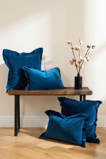 Truly Blue Velvet Flange Square Cushion