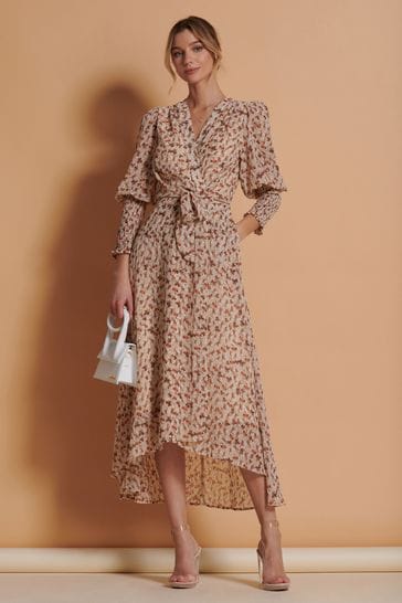 Jolie Moi Brown Chiffon Print Maxi Dress