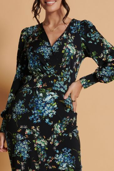 Navy floral bodycon dress new arrivals