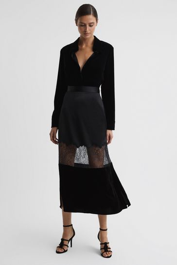 Buy Reiss Black Tilly Fitted Satin Velvet Midi Skirt from Next Bahrain