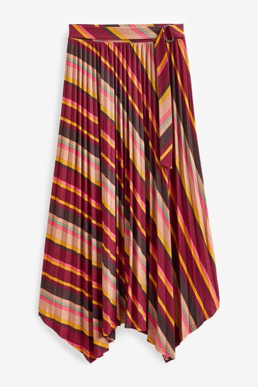 Pleated asymmetrical skirt red top