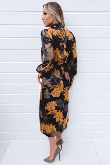 Buy Floral Print High Neck Long Sleeve Midi Dress from Next Luxembourg