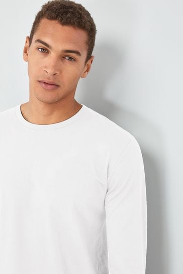 White crew neck long sleeve t shirt best sale