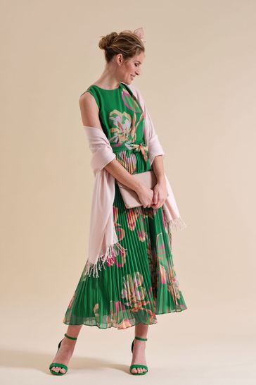 Pure Collection Green Pleated Sleeveless Dress