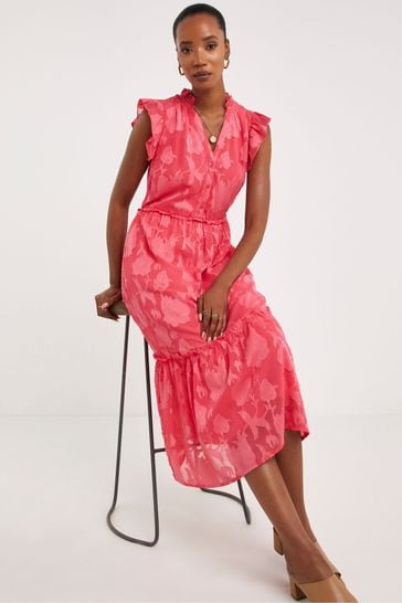 JD Williams Pink Jacquard Burn Out Tea Dress
