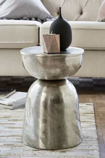 Silver Loxley Metal Shaped Drum Side Table