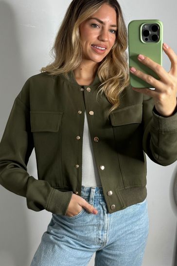 Cropped jacket best sale green