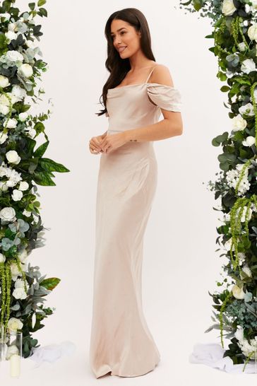 Buy Style Cheat Cream Cowl Neck Maxi Satin Bridesmaid Dress from