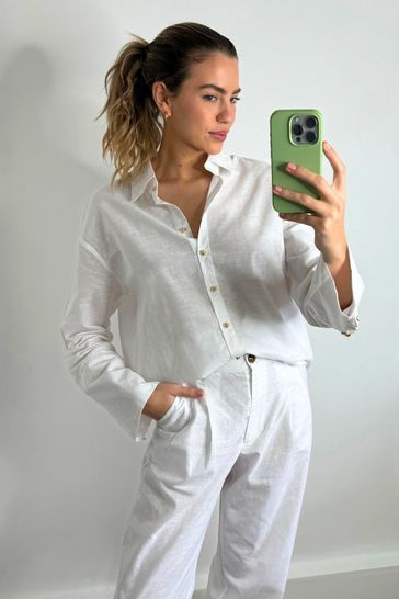 Style Cheat White Mari Linen Blend Oversized Shirt
