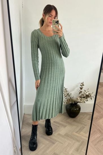 Style Cheat Green Liberty Cosy Wide Ribbed Knitted Midaxi Dress