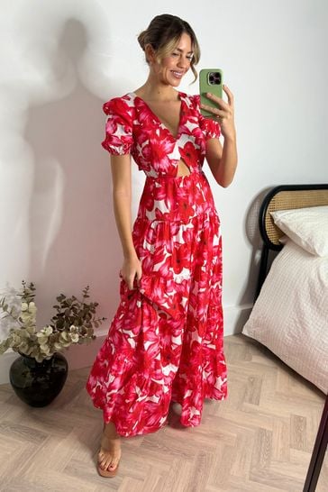 Style Cheat Red Zoe Tiered Cutout Maxi Dress