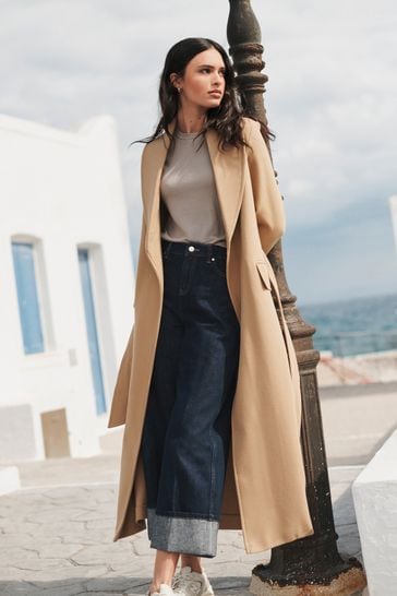 Buy Camel Belted Long Coat from Next Luxembourg