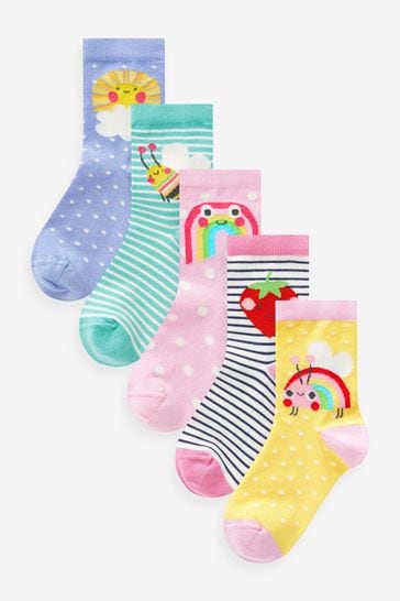 Pink/Yellow/Blue Cotton Rich Character Ankle Socks 5 Pack