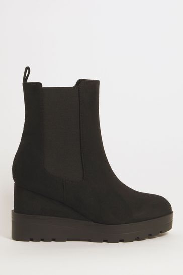 Simply Be Black Chelsea Wedge Ankle Boots In Wide Fit
