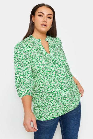 Yours Curve Green Pintuck Half Placket Blouse