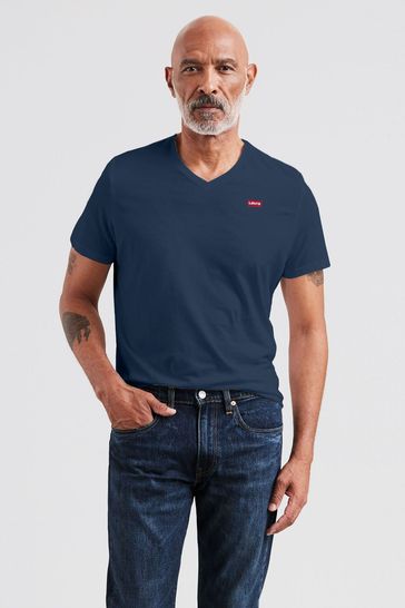 ® Levi's camiseta azul original Housemark con cuello en V