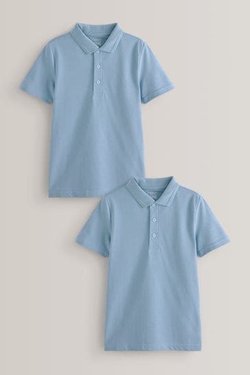 Blue 2 Pack Cotton School Polo Shirts (3-16yrs)