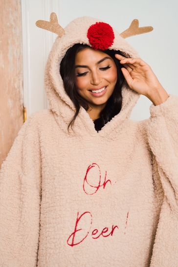 Jim Jam the Label Cream Reindeer Oversized Cosy Blanket Hoodie