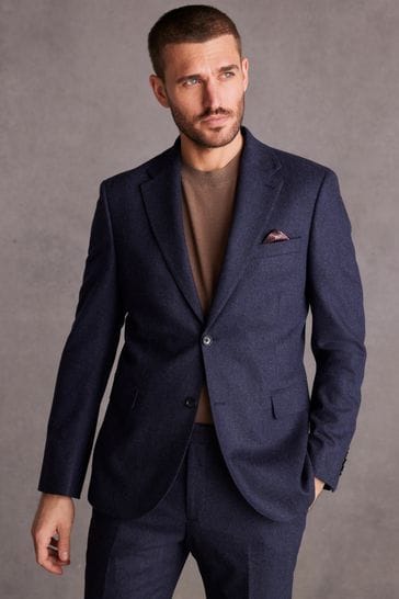 Blue Slim Fit Signature Tollegno Italian Wool Suit Jacket