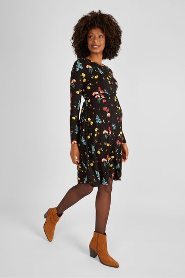 JoJo Maman Bébé Black Floral Maternity & Nursing Dress