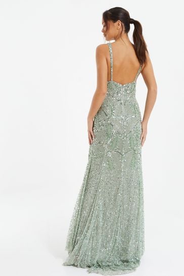 Quiz Green Sequin Strappy Maxi Dress