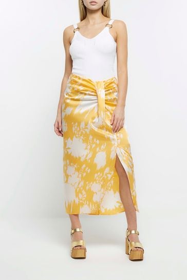 Buy River Island Orange Floral Print Wrap Midi Skirt from Next Denmark