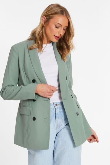 Quiz Green Woven 6 Button Breasted Blazer