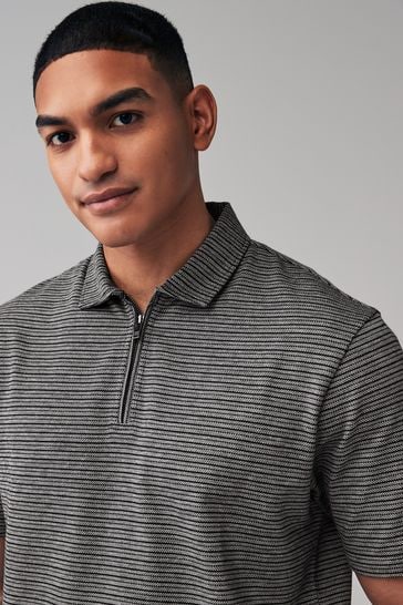 Grey/Black Zip Neck Smart Polo Shirt