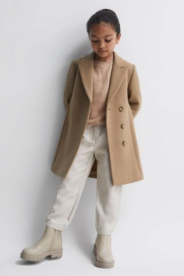 Reiss Camel Harlow Junior Mid Length Wool Blend Coat