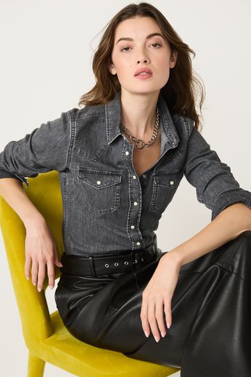 Buy Washed Black Fitted Western Denim Shirt from Next Italy