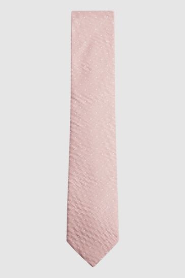 Reiss Soft Pink Liam Silk Polka Dot Tie