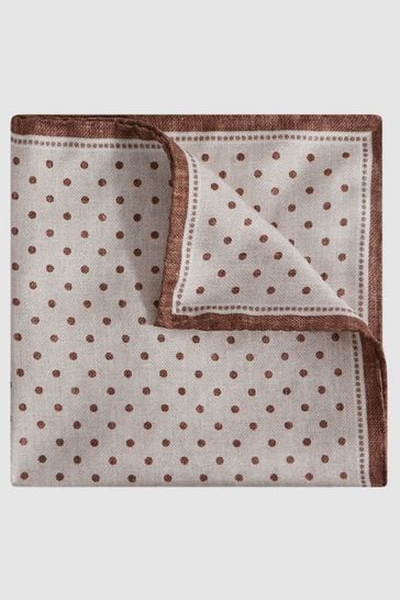 Reiss Oatmeal Melange Vecchia Silk Polka Dot Pocket Square