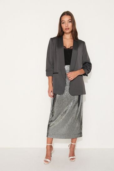 Grey satin new arrivals blazer