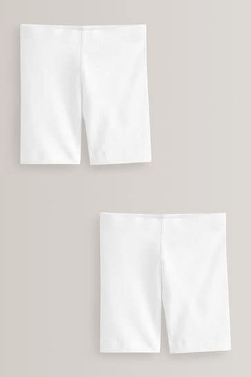 White Regular Length 2 Pack Cotton Rich Stretch Cycle Shorts (3-16yrs)