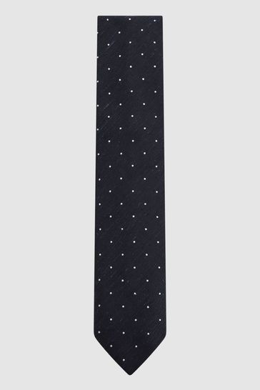 Reiss Navy Lorenzo Silk Blend Textured Polka Dot Tie