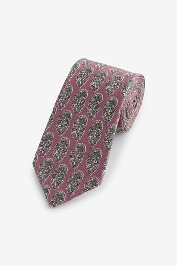 Damson Pink Block Print Linen Design Tie