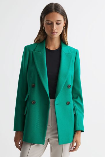 Reiss Green Logan Single Breasted Twill Blazer