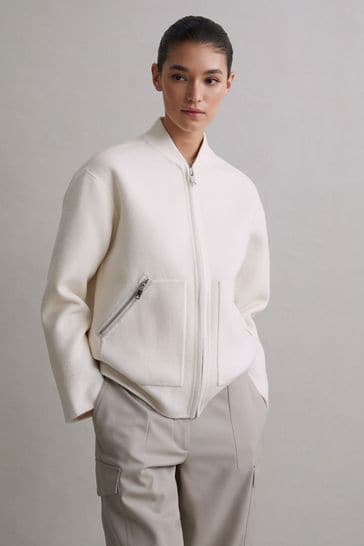 Reiss Cream Immy Relaxed Blindseam Bomber Jacket