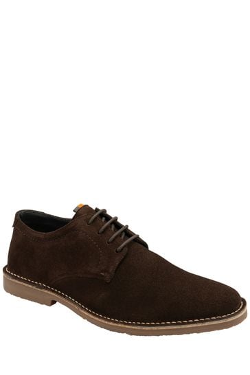 Frank Wright Brown Dark Mens Suede Lace-Up Desert Boots