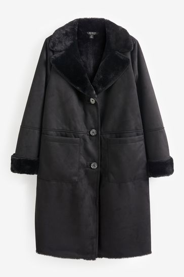 Buy Lauren Ralph Lauren Black Faux Shearling And Faux Suede Coat