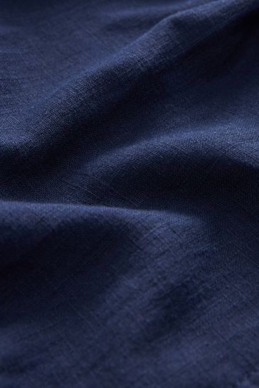 Navy Blue Linen Blend Wide Leg Trousers