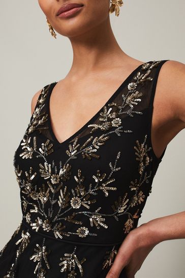 Black dress cheap with gold flowers