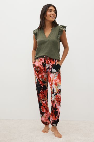 Buy Khaki Red Floral Cotton Pyjamas from Next Egypt