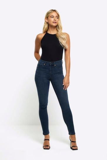 River Island Blue Mid Rise Bum Sculpt Skinny Jeans