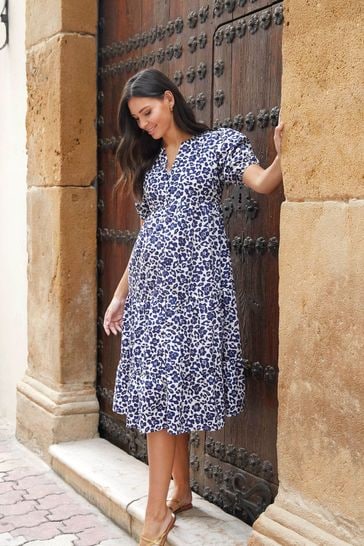 Buy JoJo Maman B b Navy Animal Print Tiered Maternity Midi Shirt